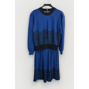 Vintage Andrea Gayle Blue Two‎ Piece Pleated Skirt And Top Women's 10 '80 '90